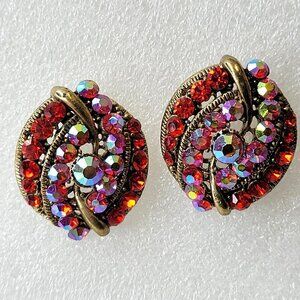 Red and Aurora Borealis Rhinestone Earrings